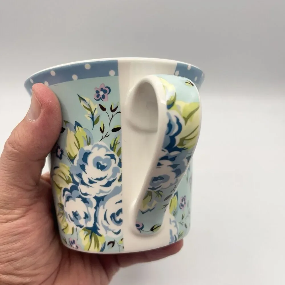 Pier 1 Imports Blue Floral Polka Dot Rim Coffee/Tea Cup Mug